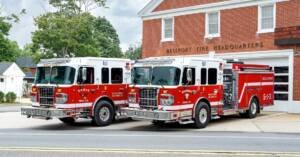 Two firetrucks beside one another.